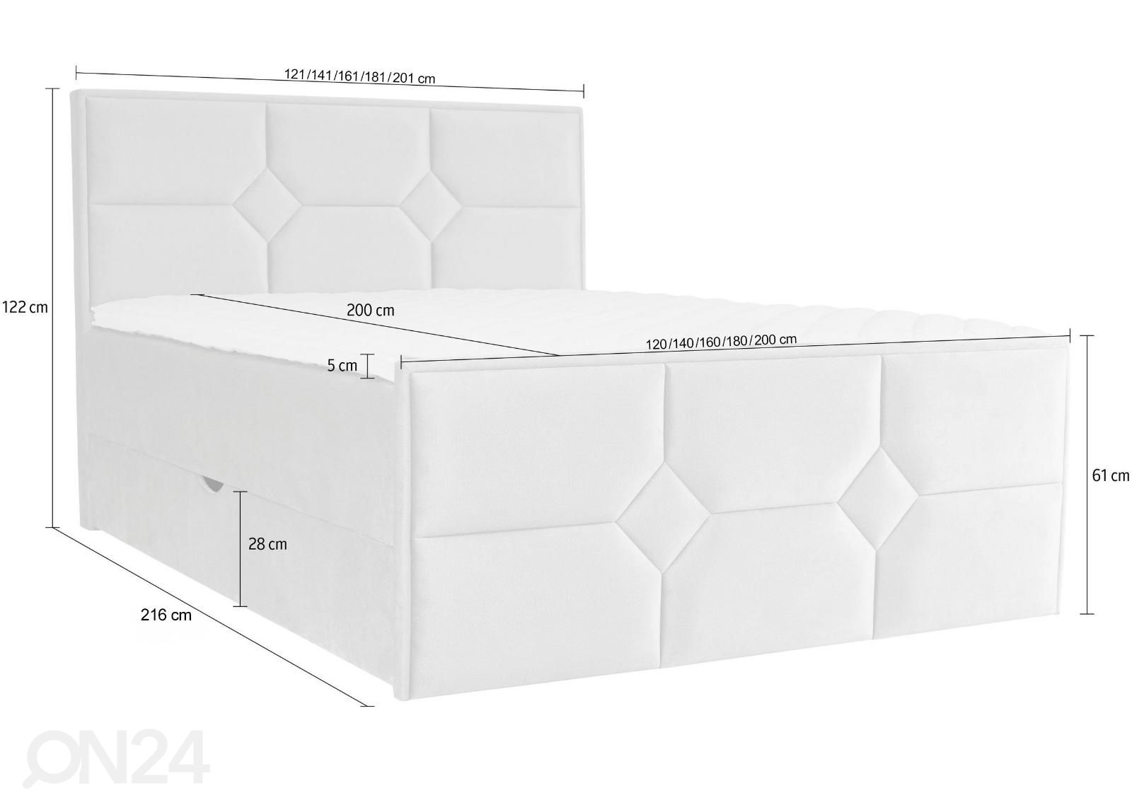 Jenkkisänky vuodevaatelaatikolla Helena Mosaiik 200x200cm kuvasuurennos mitat