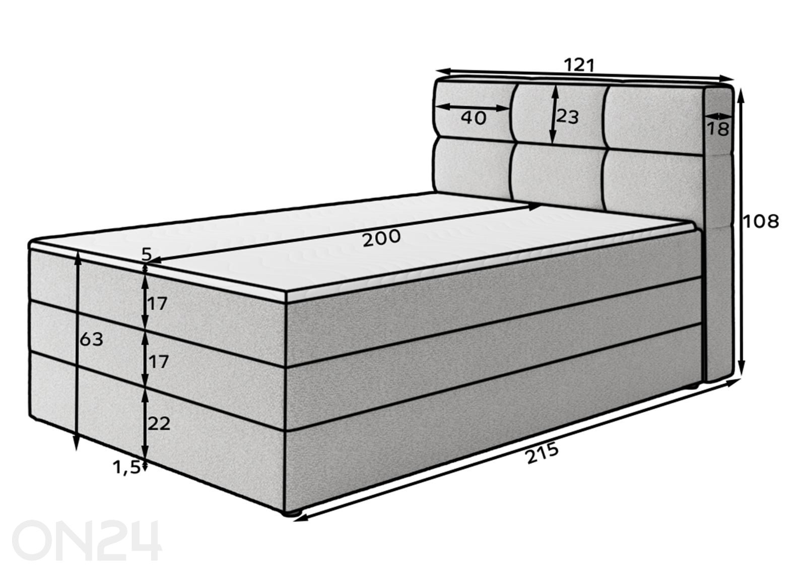 Jenkkisänky vuodevaatelaatikolla Kasped 120x200 cm kuvasuurennos mitat