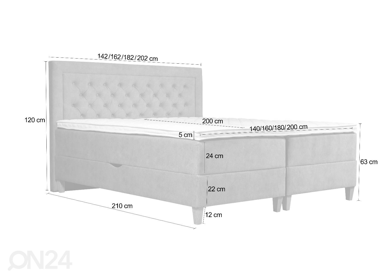 Jenkkisänky vuodevaatelaatikolla Marleen 200x200 cm kuvasuurennos mitat