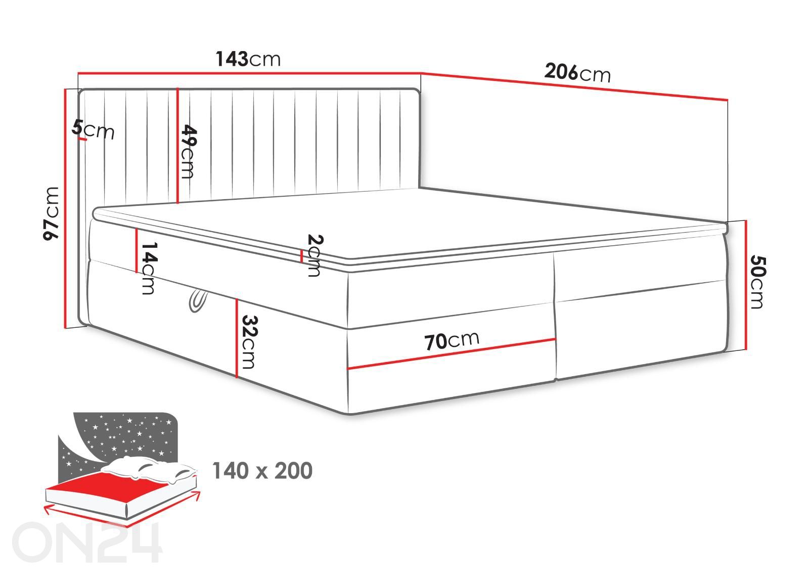 Jenkysänkky Tirulo 140x200 cm kuvasuurennos mitat