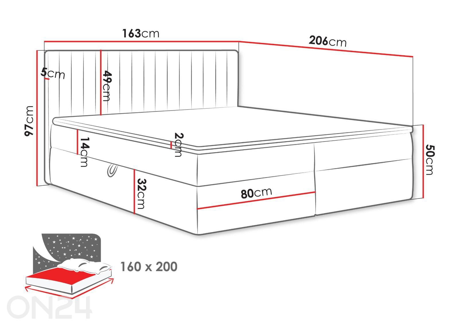 Jenkysänkky Tirulo 160x200 cm kuvasuurennos mitat