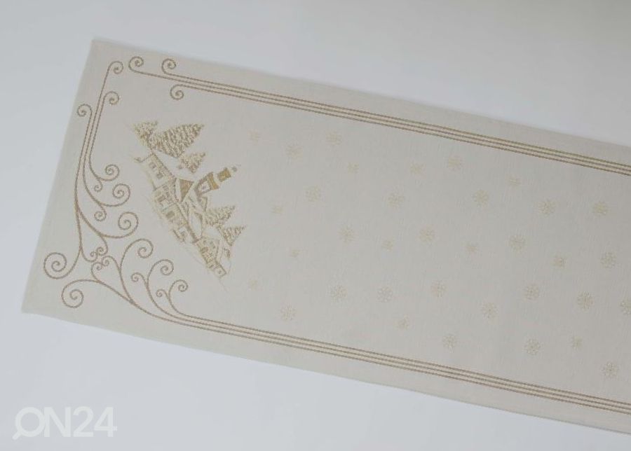 Jouluaiheinen pöytäliina gobeliinikankaasta Chalet Lurex gold 45x198 cm kuvasuurennos
