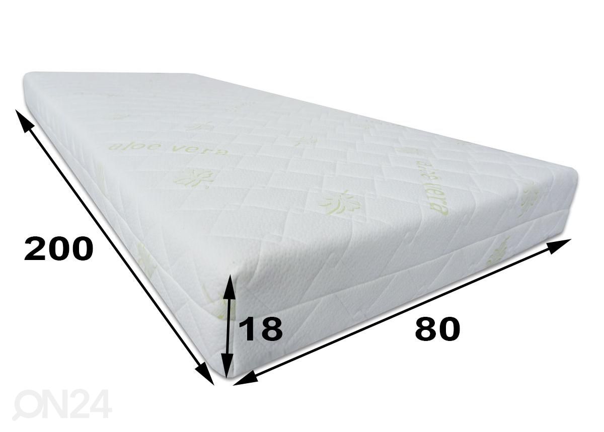 Joustinpatja Inter Pocket 80x200 cm, aloe vera kangas kuvasuurennos mitat