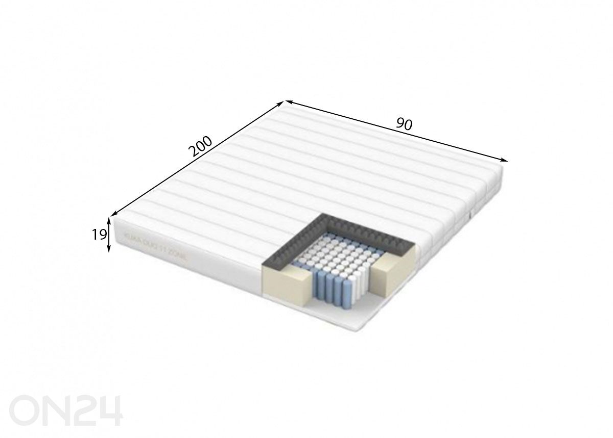 Joustinpatja Kuka Duo 11 Zone 90x200xH19 cm kuvasuurennos mitat