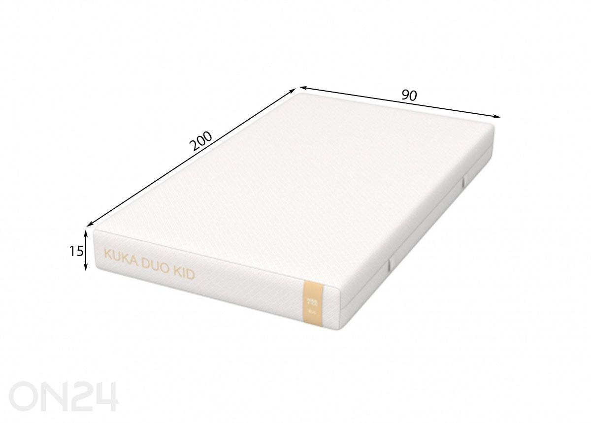Joustinpatja Kuka Duo Kid 90x200xH15 cm kuvasuurennos mitat