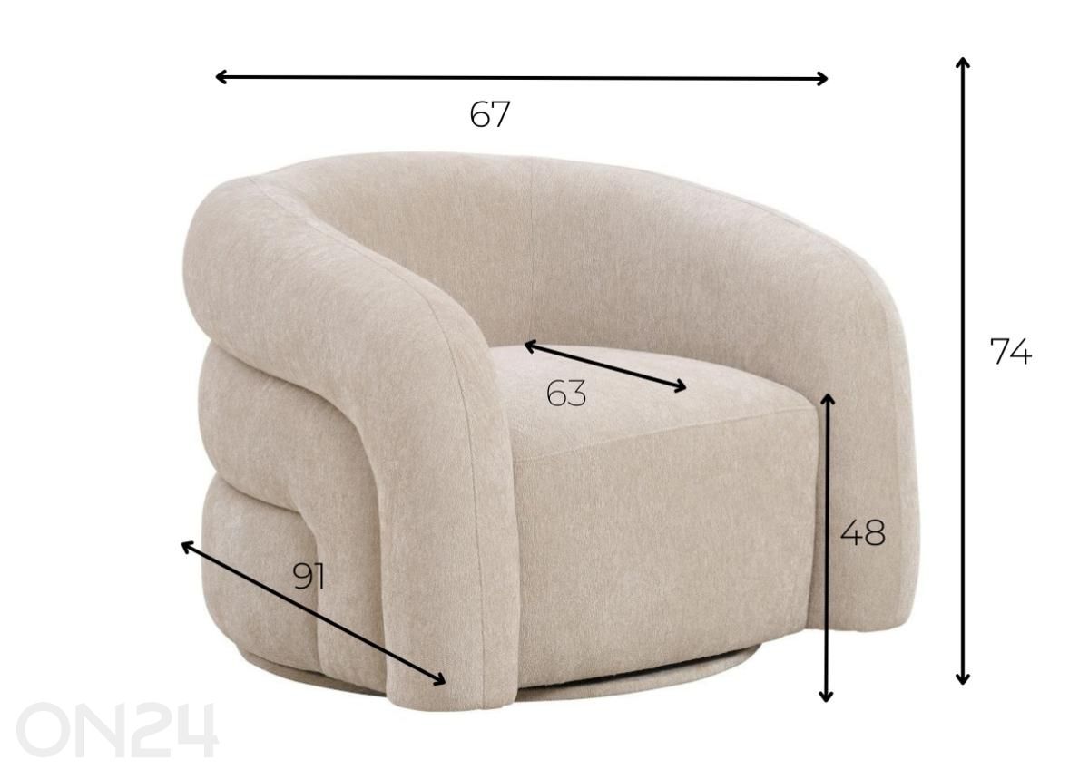 Kääntyvä nojatuoli Curvelo, beige kuvasuurennos mitat
