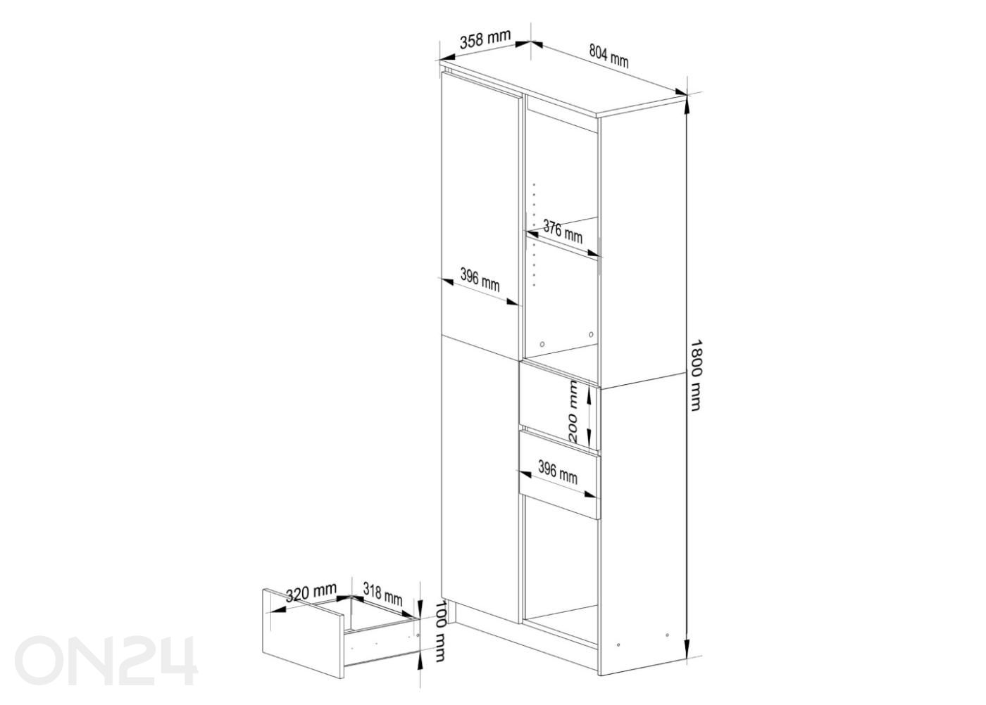 Kaappi 80 cm kuvasuurennos mitat