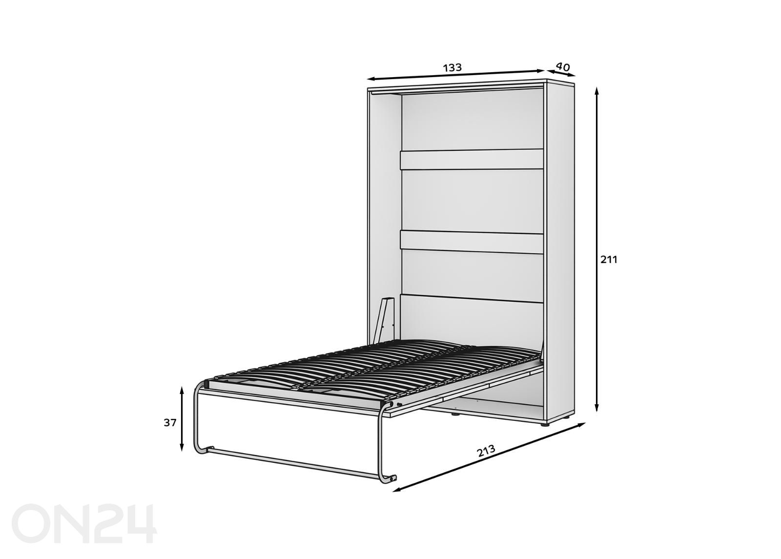 Kaappisänky Vivario 120x200 cm kuvasuurennos mitat