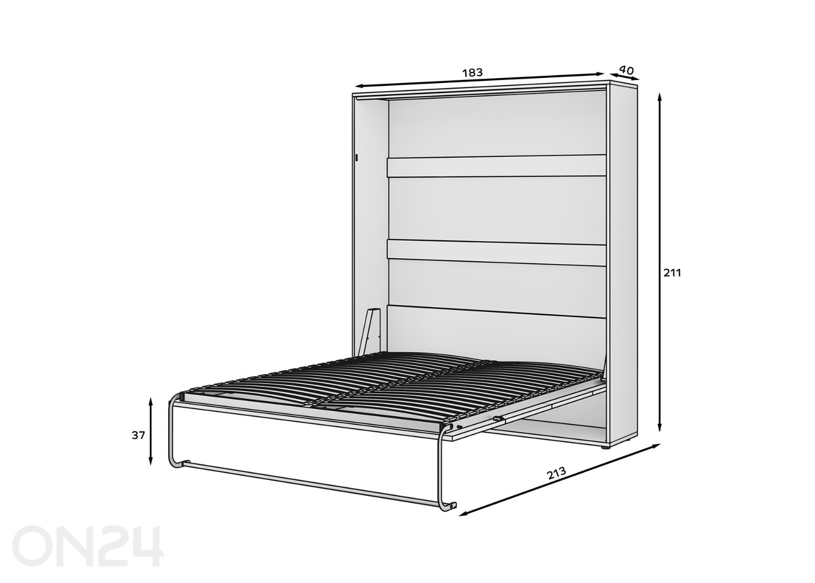 Kaappisänky Vivario 160x200 cm kuvasuurennos mitat
