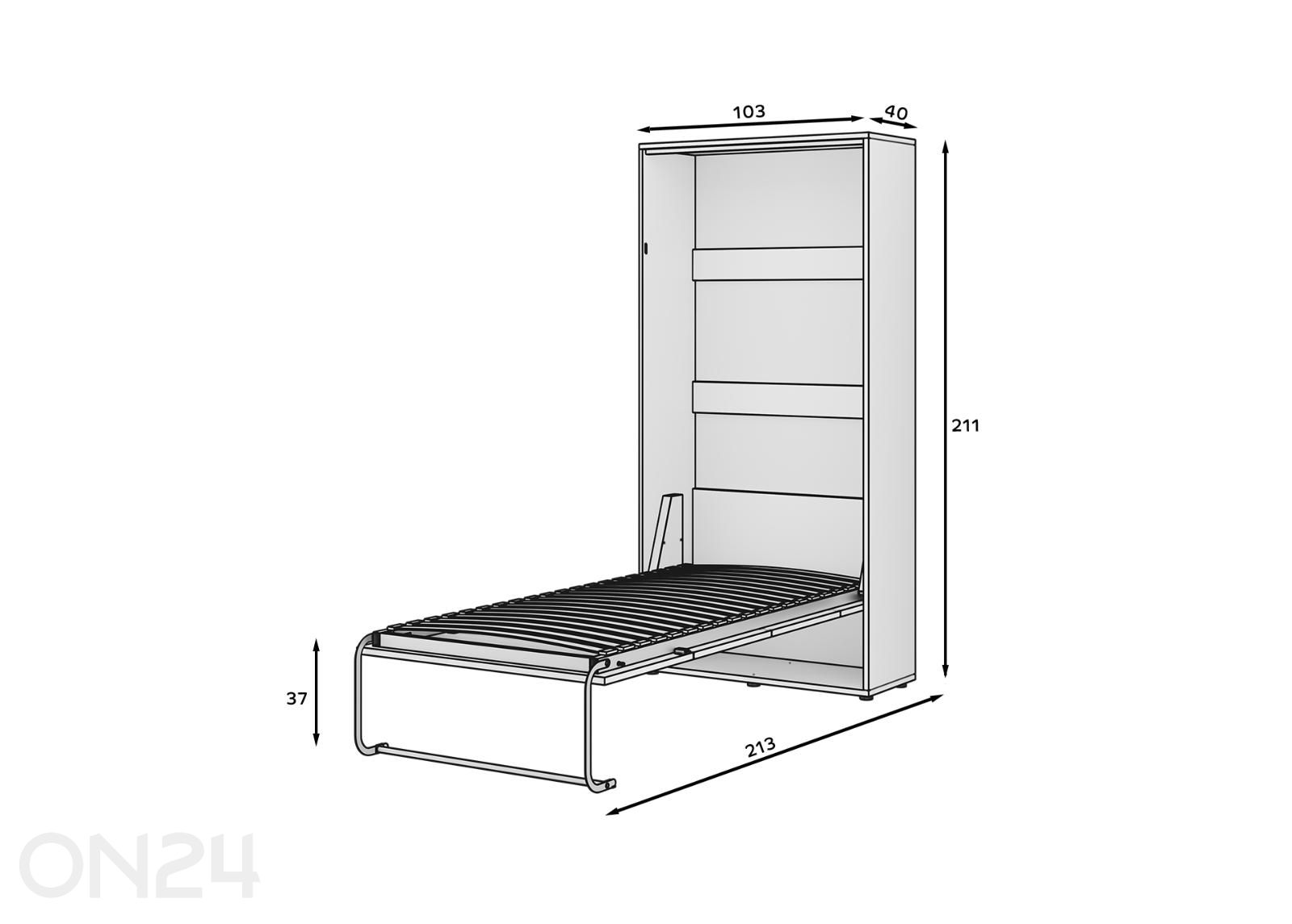 Kaappisänky Vivario 90x200 cm kuvasuurennos mitat