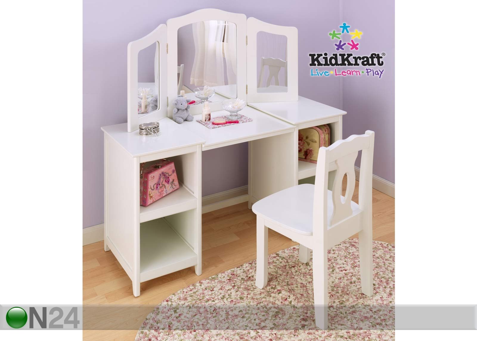 Kampauspöytä ja tuoli KidKraft MAKE-UP DELUXE kuvasuurennos