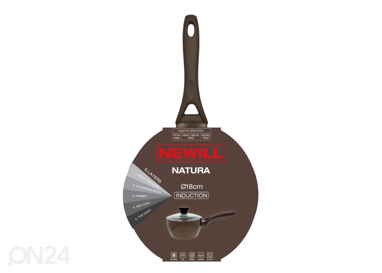 Kasari kahvalla Newill Natura Ø 18 cm lasikannella, induktio kuvasuurennos