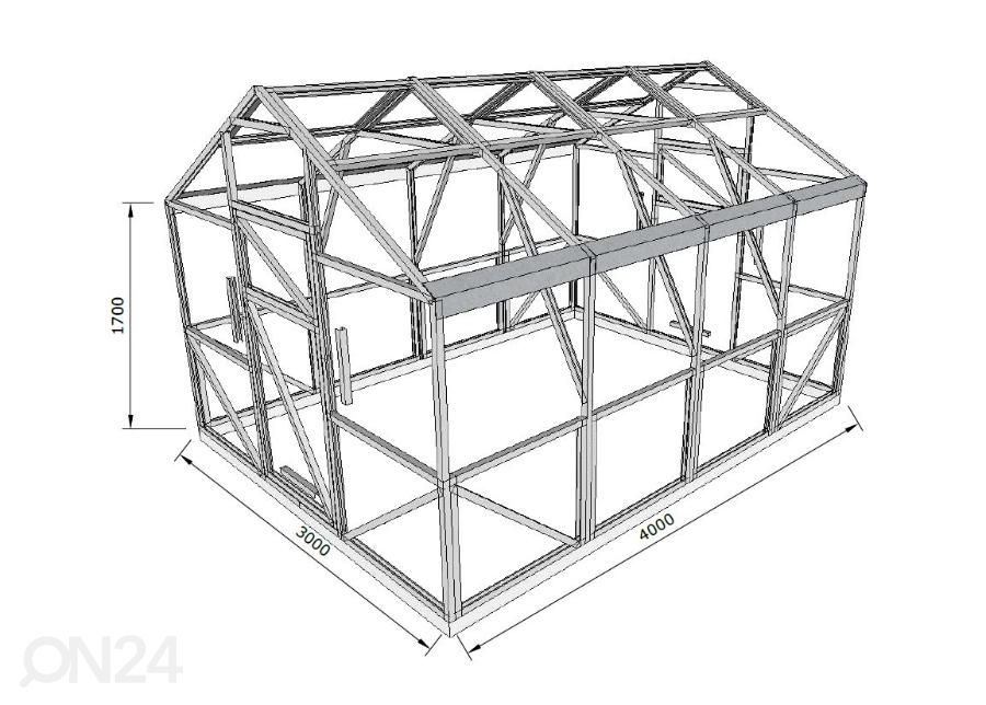 Kasvihuone Klassik, 4 mm, 3x4 m kuvasuurennos mitat