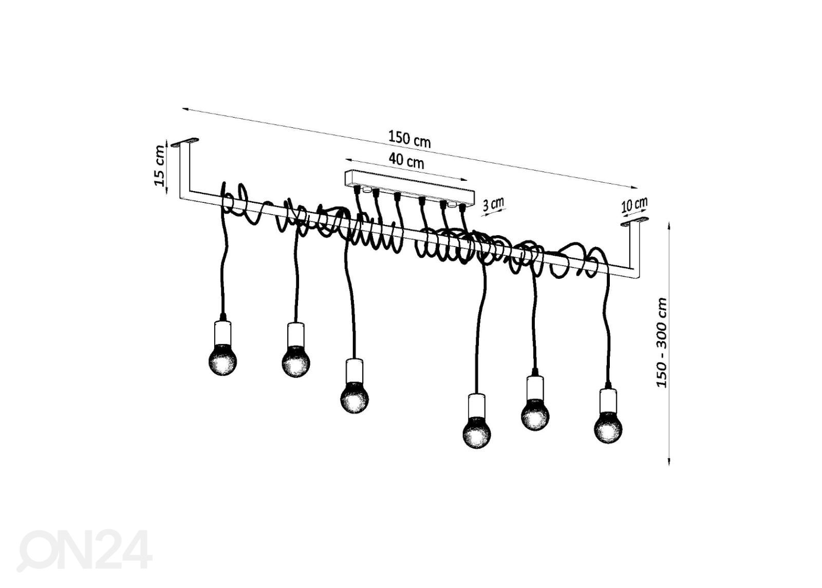 Kattokruunu Salamanca 6, musta kuvasuurennos mitat