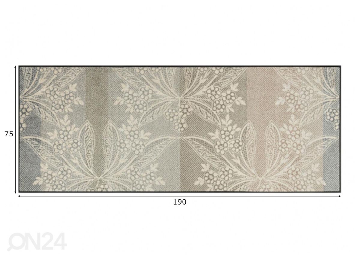 Käytävämatto Floral Lace 75x190 cm kuvasuurennos mitat