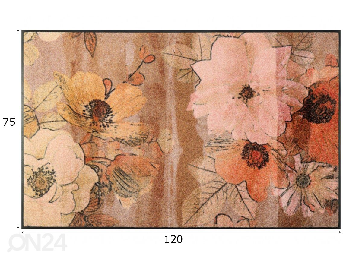 Käytävämatto Retro Roses 75x120 cm kuvasuurennos mitat