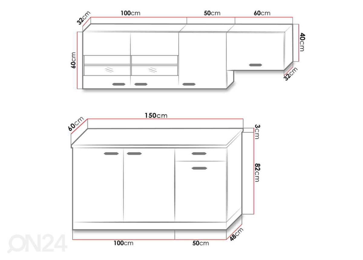 Keittiö 210 cm kuvasuurennos mitat