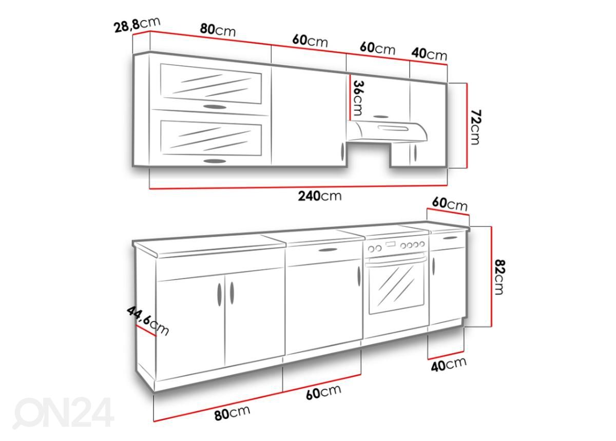 Keittiö 240 cm kuvasuurennos mitat