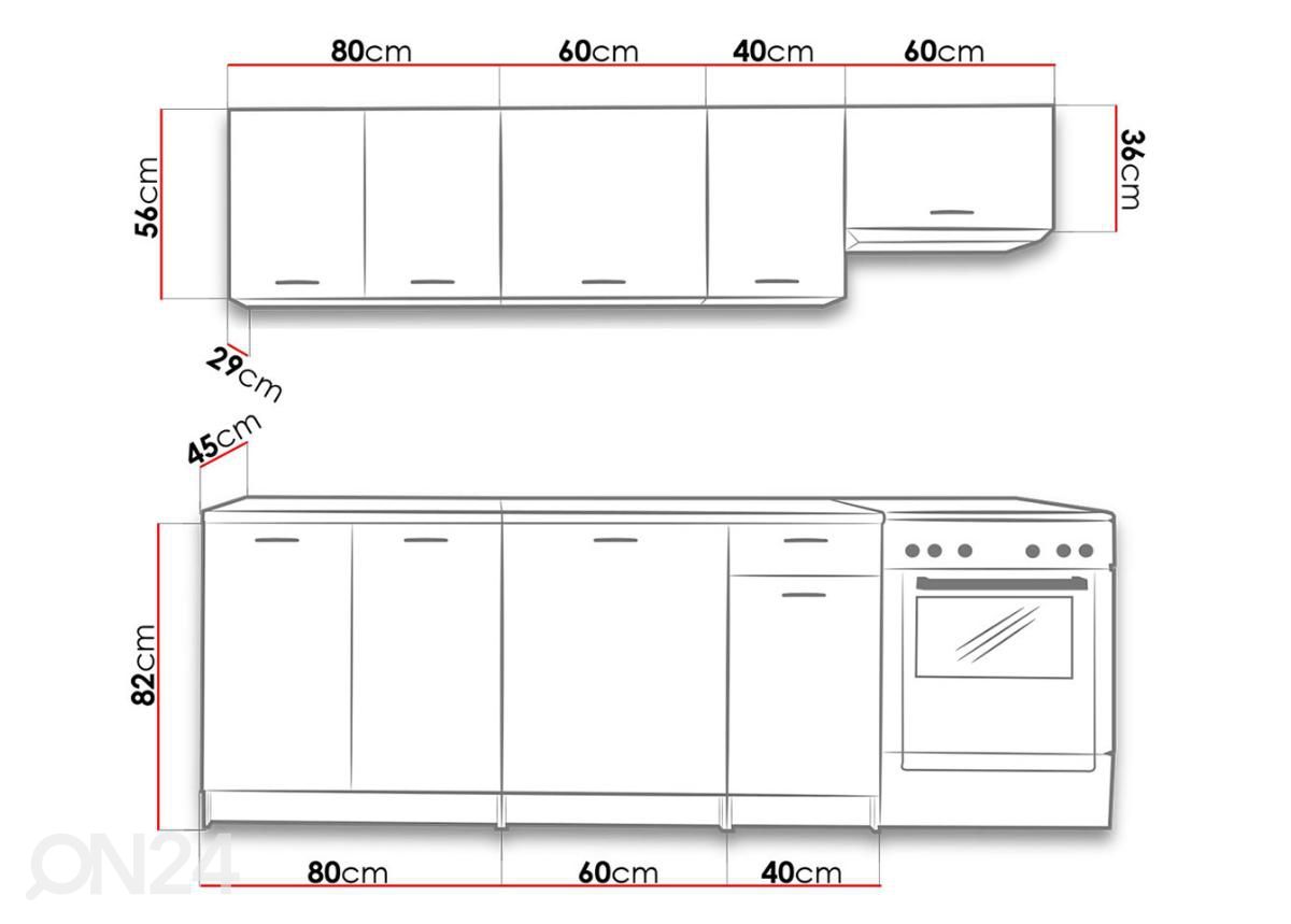 Keittiö 240 cm kuvasuurennos mitat
