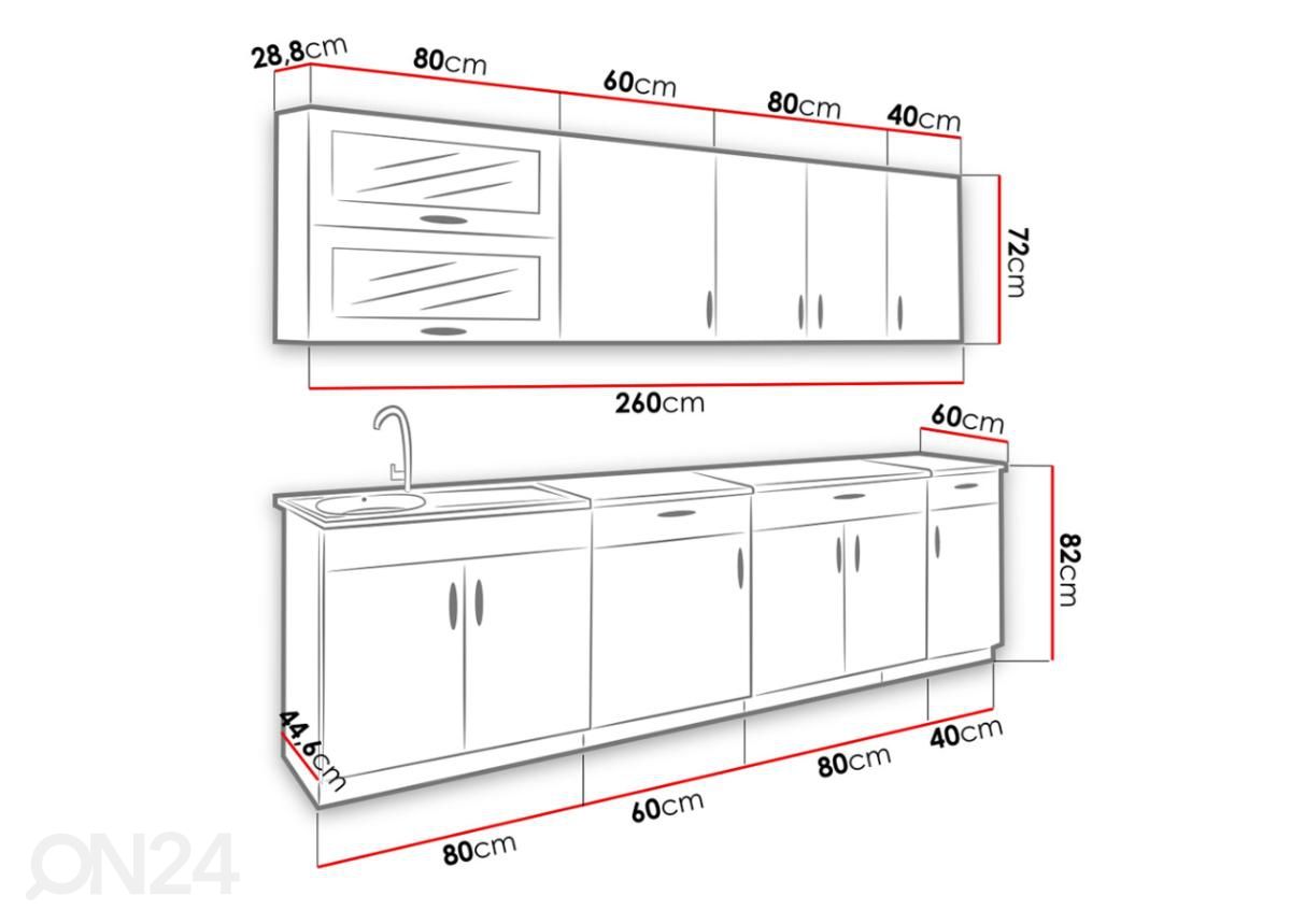 Keittiö 260 cm kuvasuurennos mitat