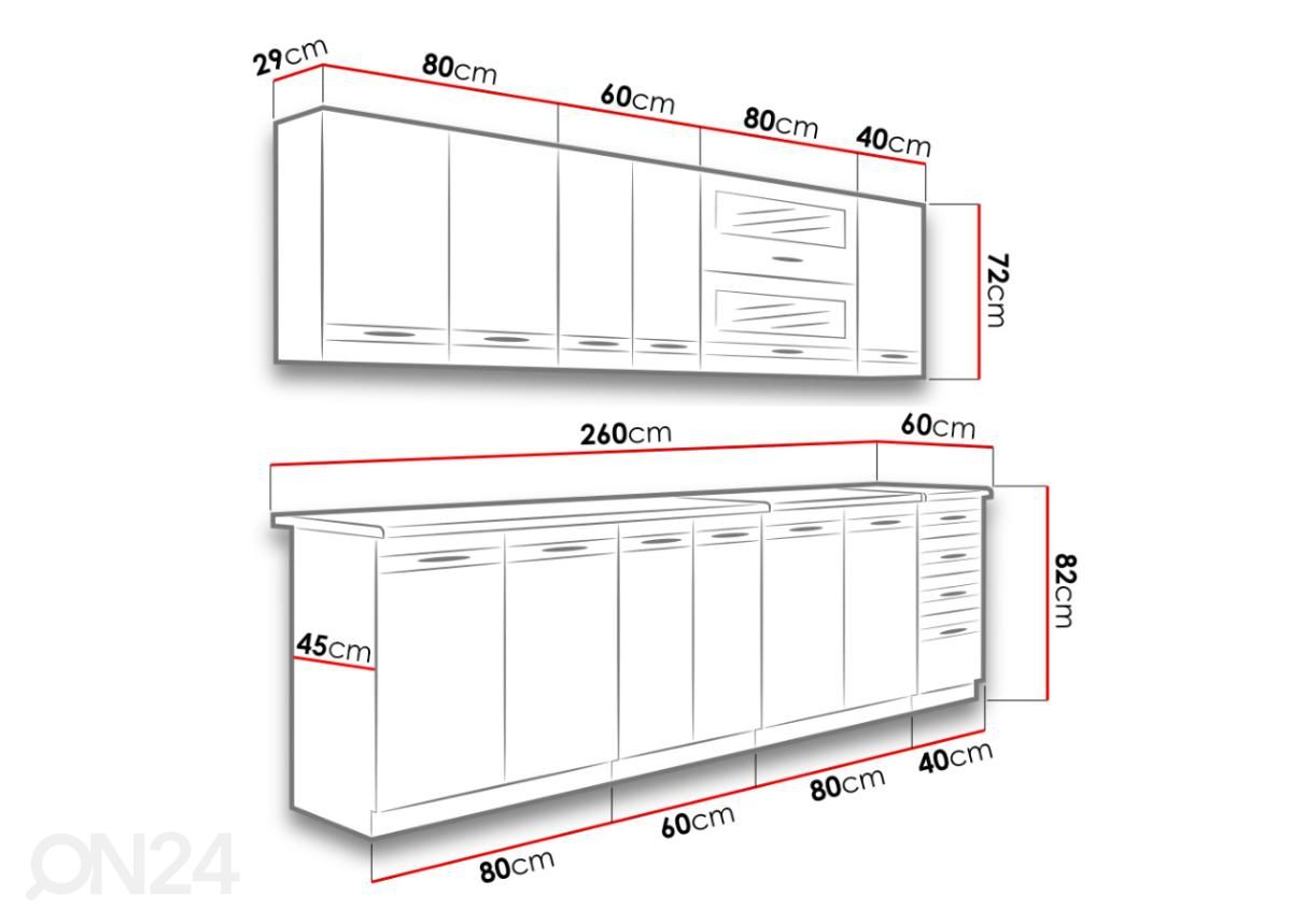 Keittiö 260 cm kuvasuurennos mitat