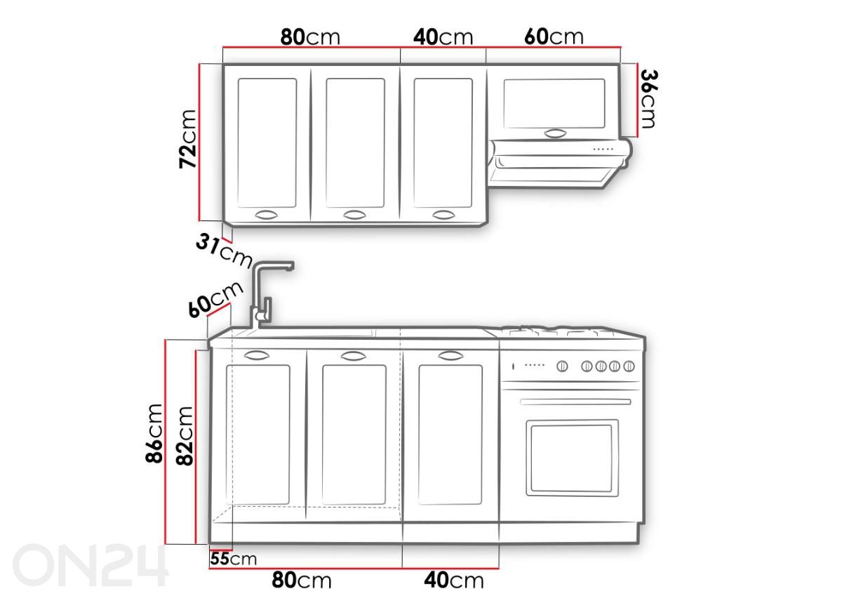 Keittiökalusteet Adeele 180/120 cm + LED kuvasuurennos mitat