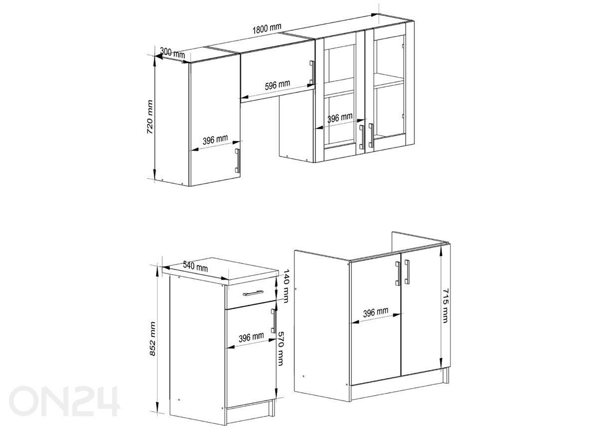 Keittiökalusteet Lima 180 cm kuvasuurennos mitat