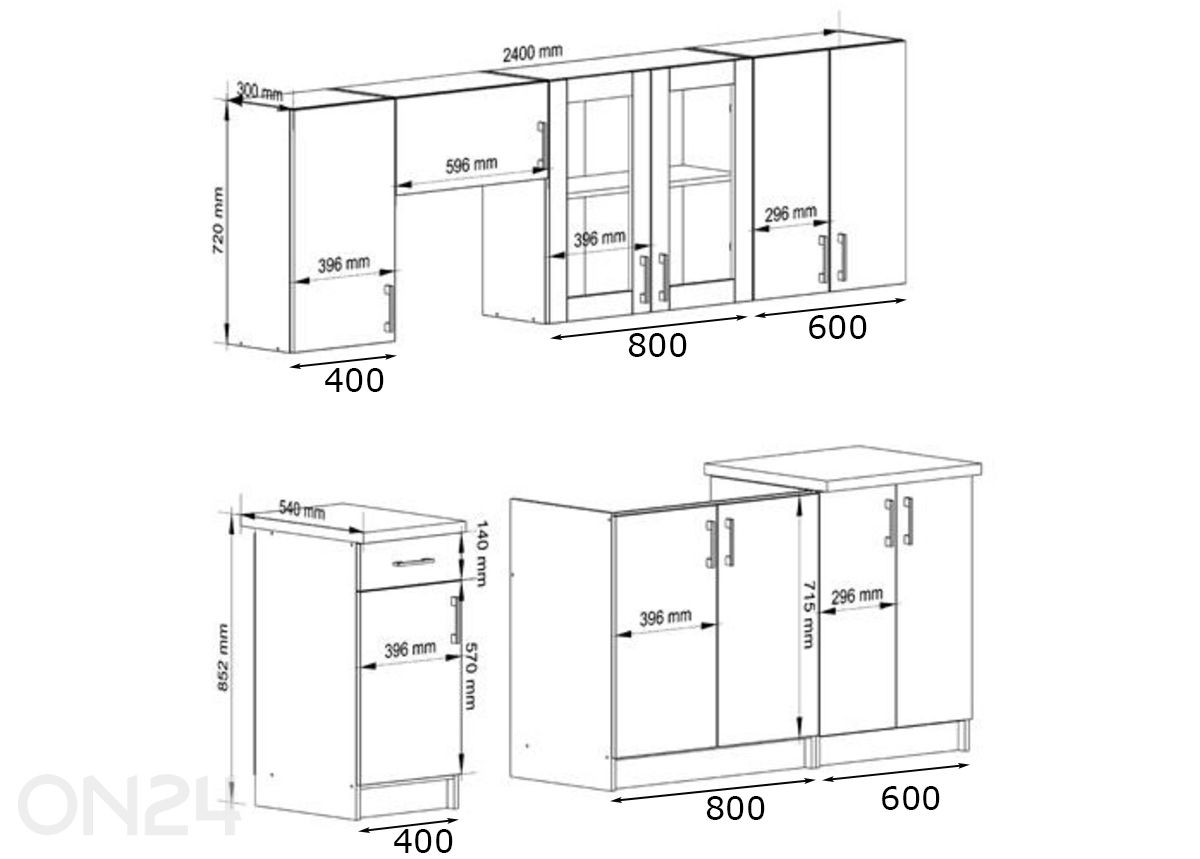 Keittiökalusteet Lima 240 cm kuvasuurennos mitat