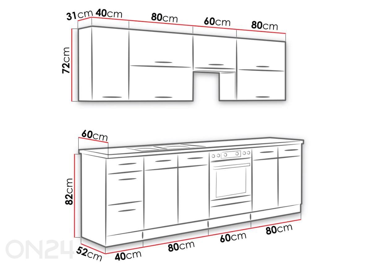 Keittiökalusteet Vigo II 260 cm kuvasuurennos mitat