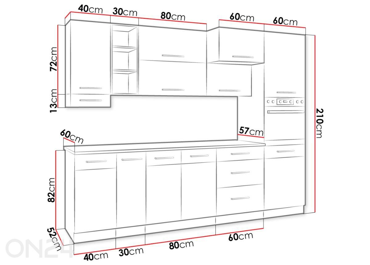 Keittiökalusteet Vigo III 270 cm kuvasuurennos mitat