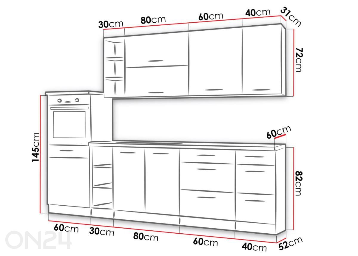 Keittiökalusteet Vigo IV 270 cm kuvasuurennos mitat