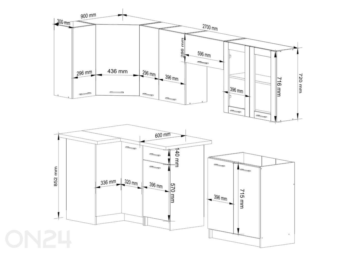 Keittiökalusteet Visby 270/300 cm kuvasuurennos mitat