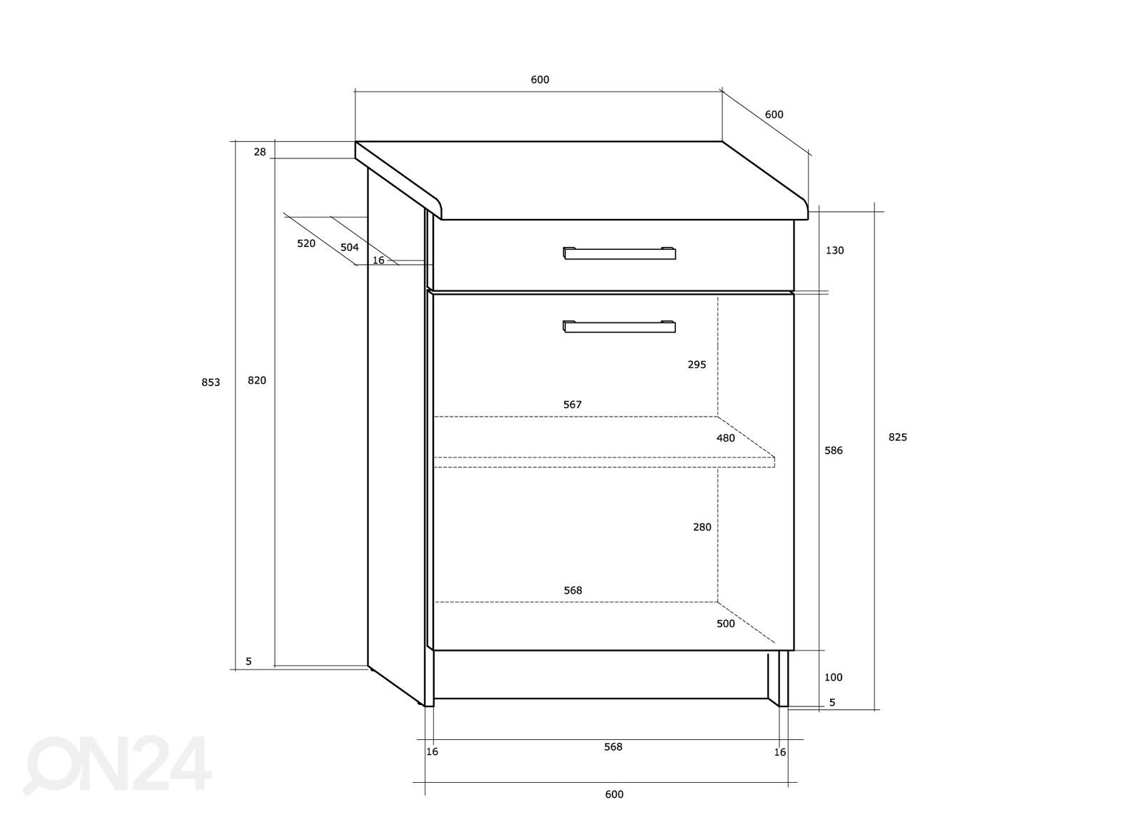 Keittiön alakaappi Mizen 60 cm kuvasuurennos mitat