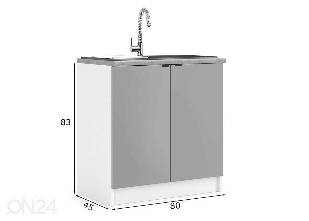 Keittiön allaskaappi Livorno 80 cm kuvasuurennos mitat
