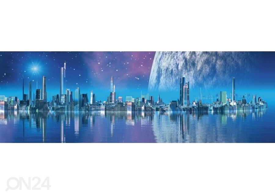 Keittiön välitila Futuristic City 180x60 cm kuvasuurennos