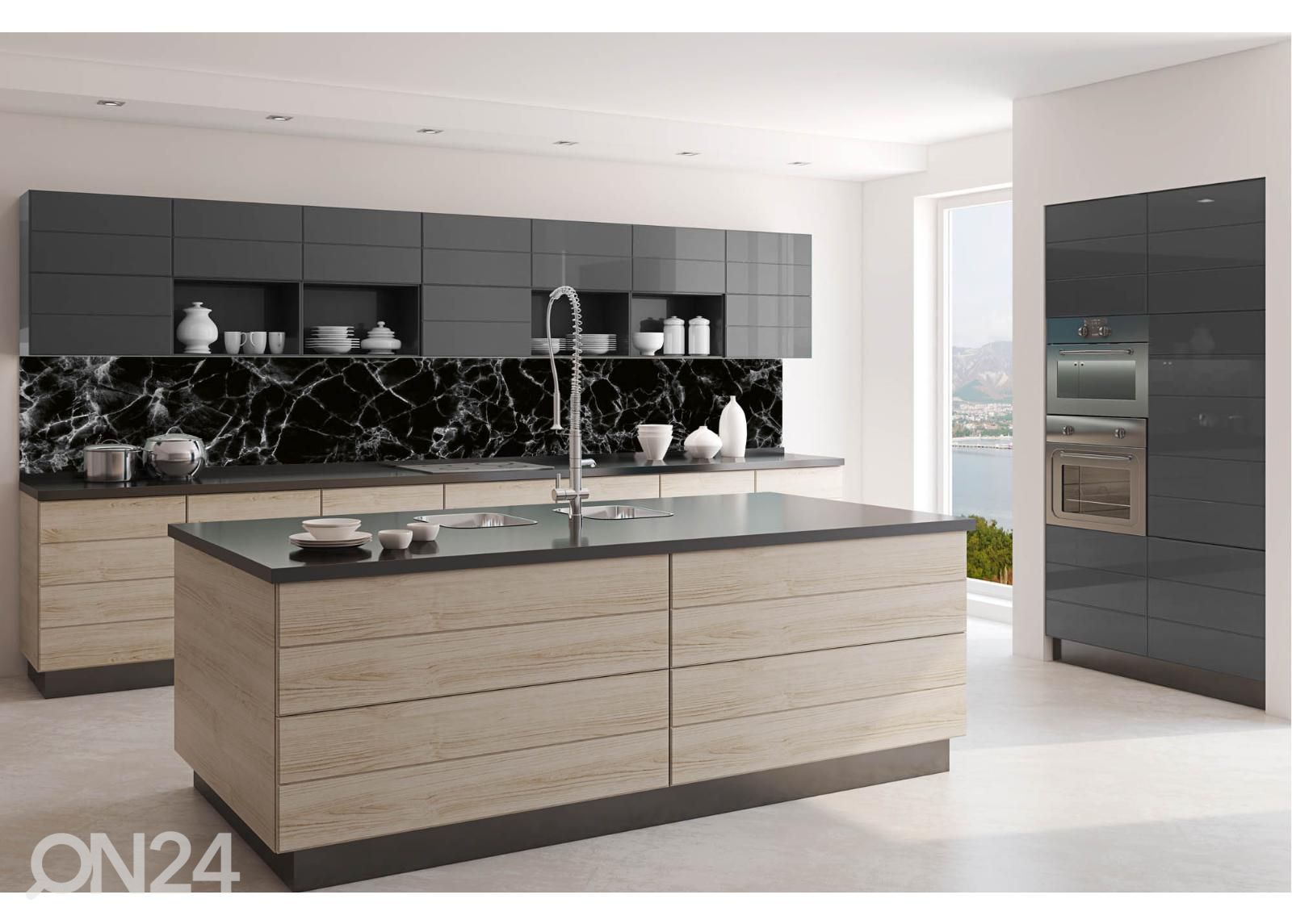 Keittiön välitilan tapetti Black marble decorative design 260x60 cm kuvasuurennos