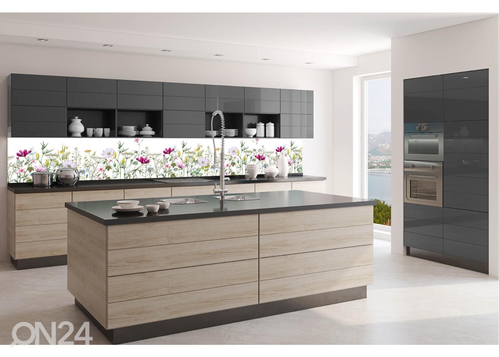 Keittiön välitilan tapetti Floral pattern 180x60 cm kuvasuurennos