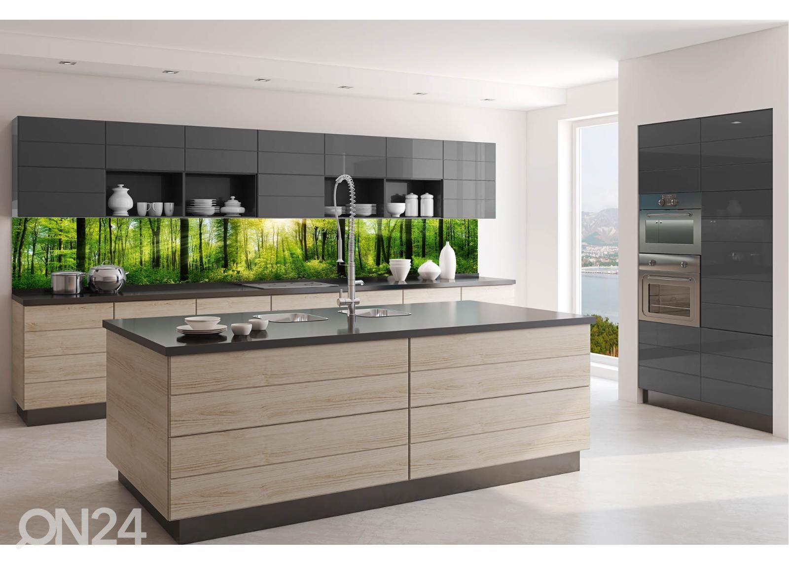 Keittiön välitilan tapetti Fresh green trees 260x60 cm kuvasuurennos