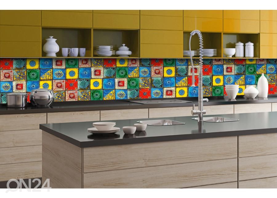 Keittiön välitilan tapetti Lisboa Tiles 180x60 cm kuvasuurennos