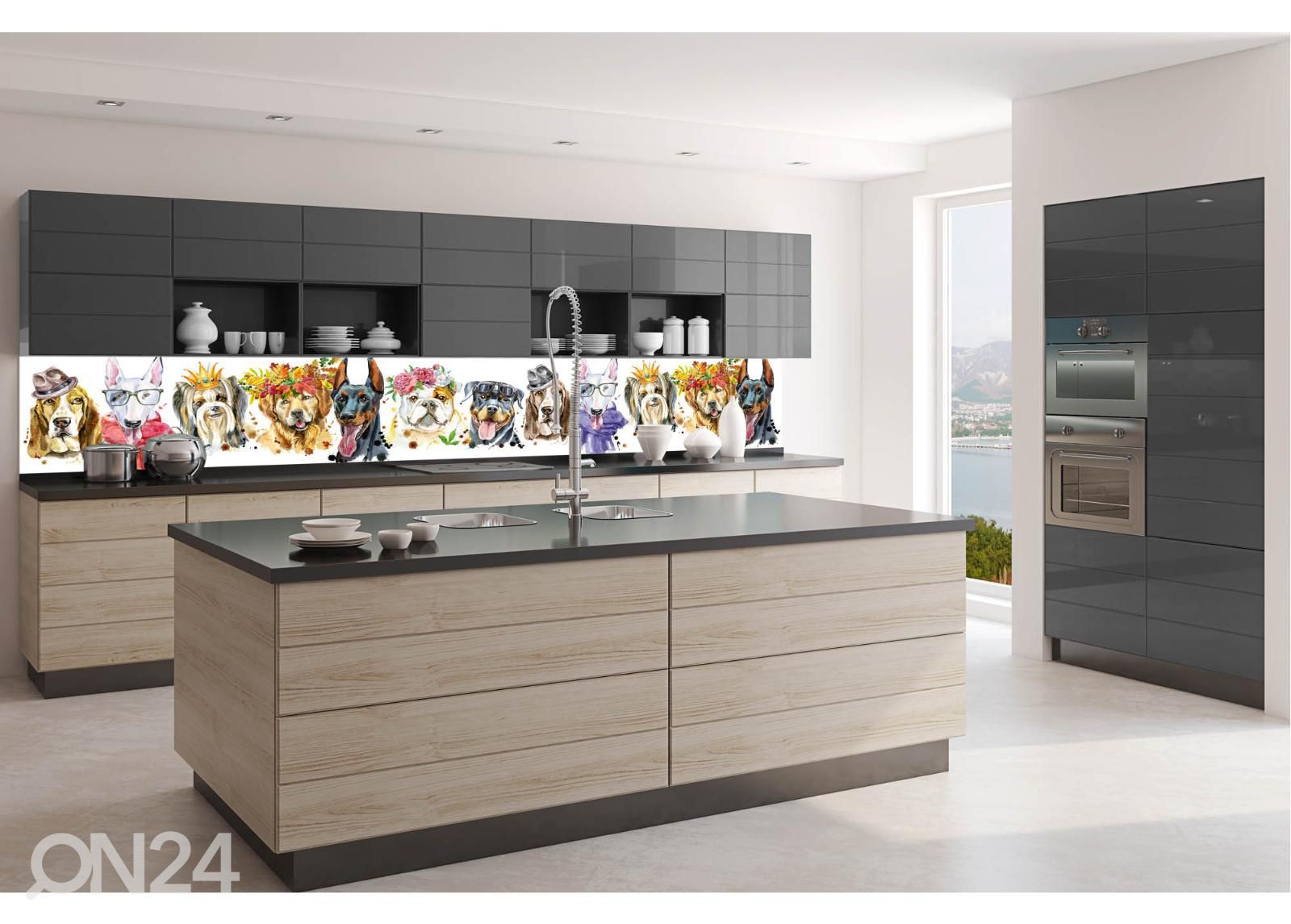 Keittiön välitilan tapetti Portraits of dogs 180x60 cm kuvasuurennos