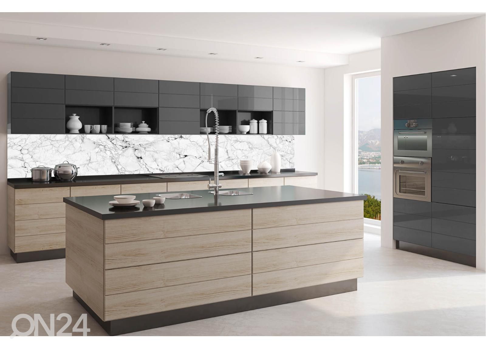Keittiön välitilan tapetti White marble stone texture 180x60 cm kuvasuurennos