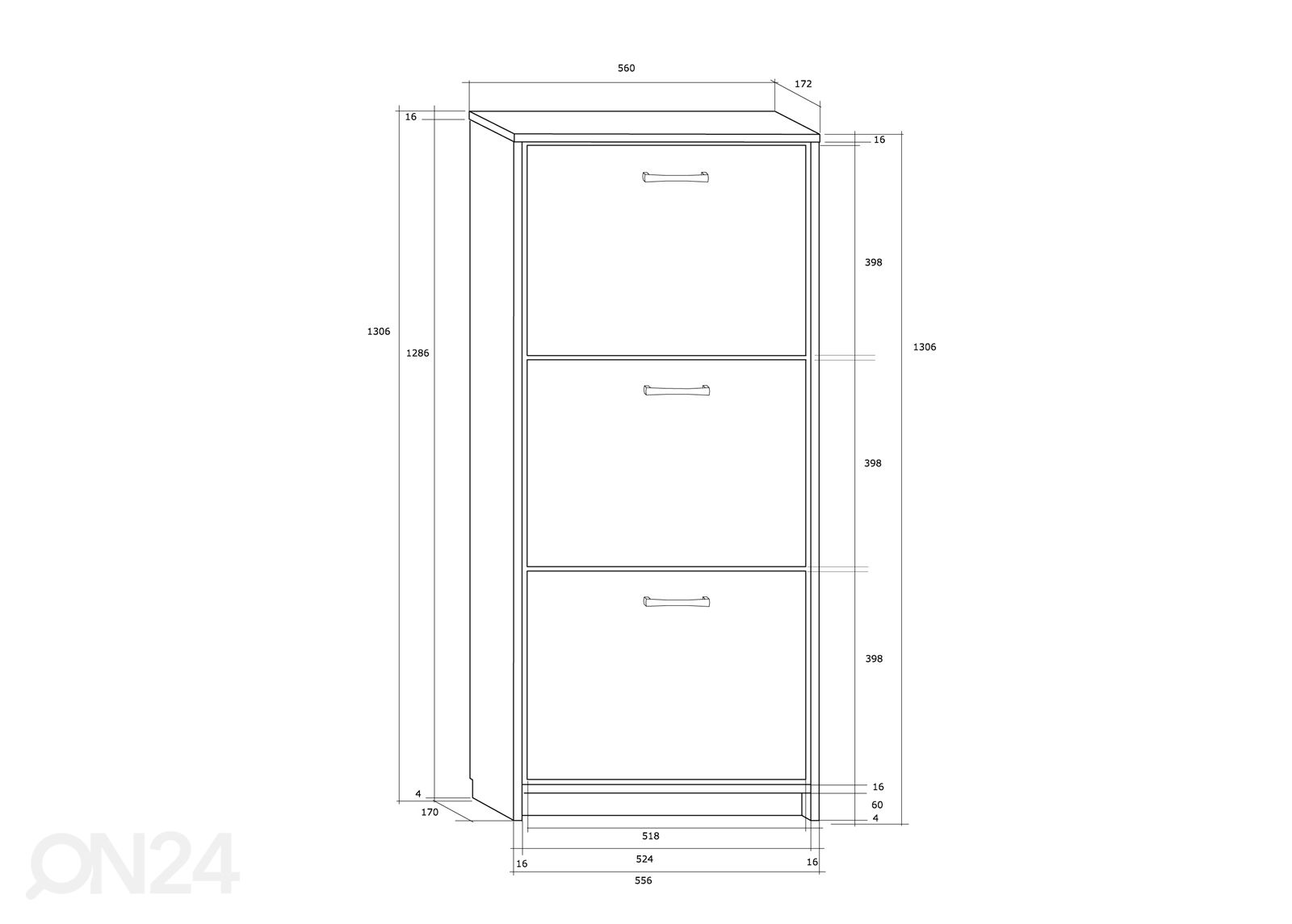 Kenkäkaappi 56 cm kuvasuurennos mitat
