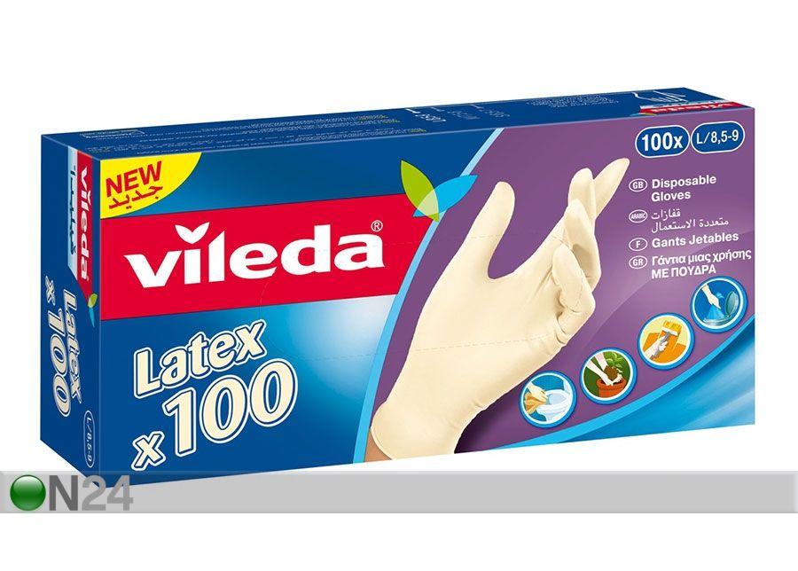 Kertakäyttökäyttökäsine VILEDA MULTI LATEX 100 kpl L kuvasuurennos