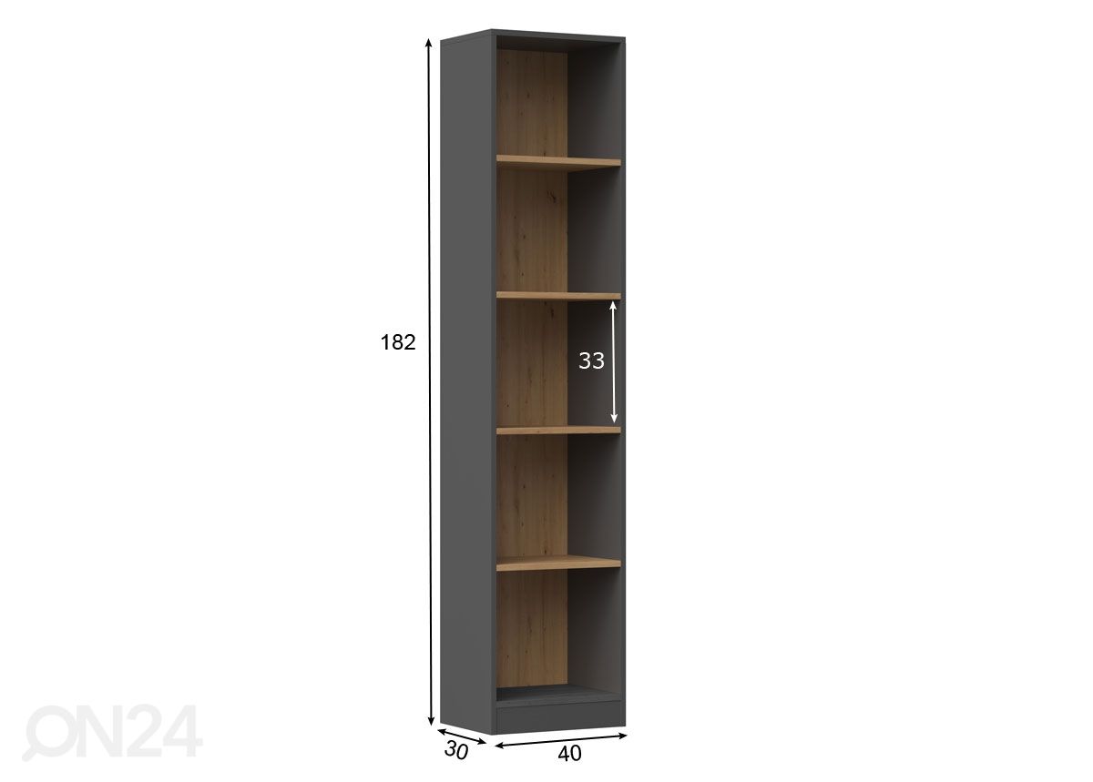 Kirjahylly Hudson 40 cm kuvasuurennos mitat