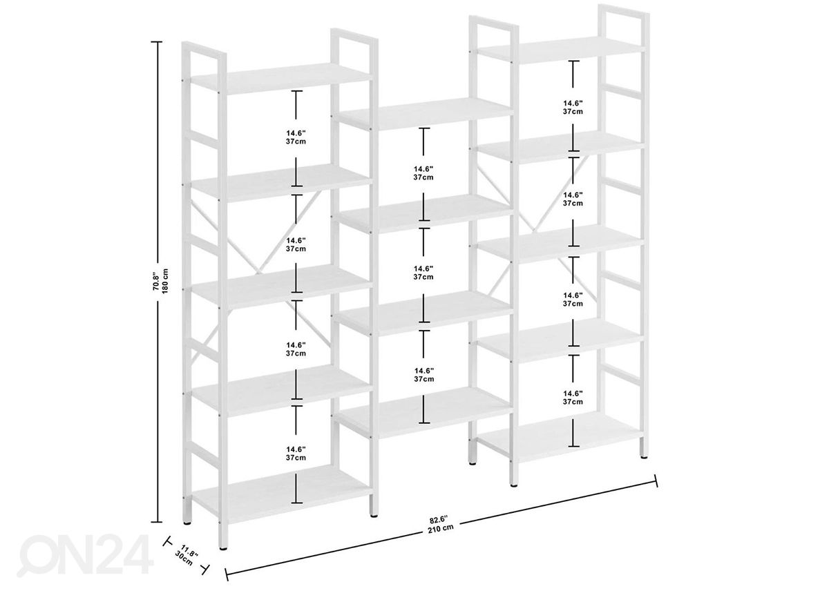 Kirjahylly Kiss 210 cm kuvasuurennos mitat