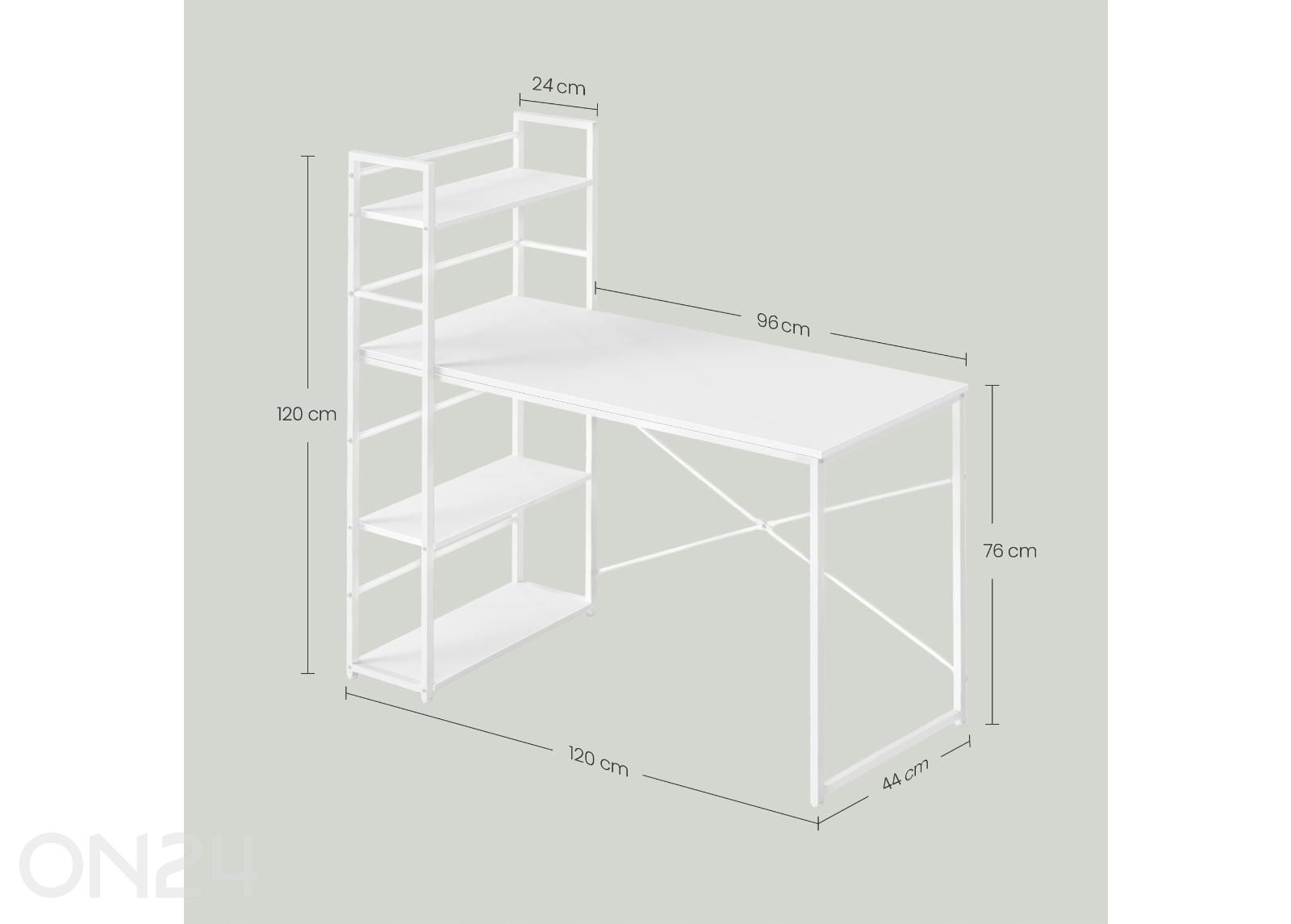 Kirjoituspöytä hyllyllä 120 cm kuvasuurennos mitat