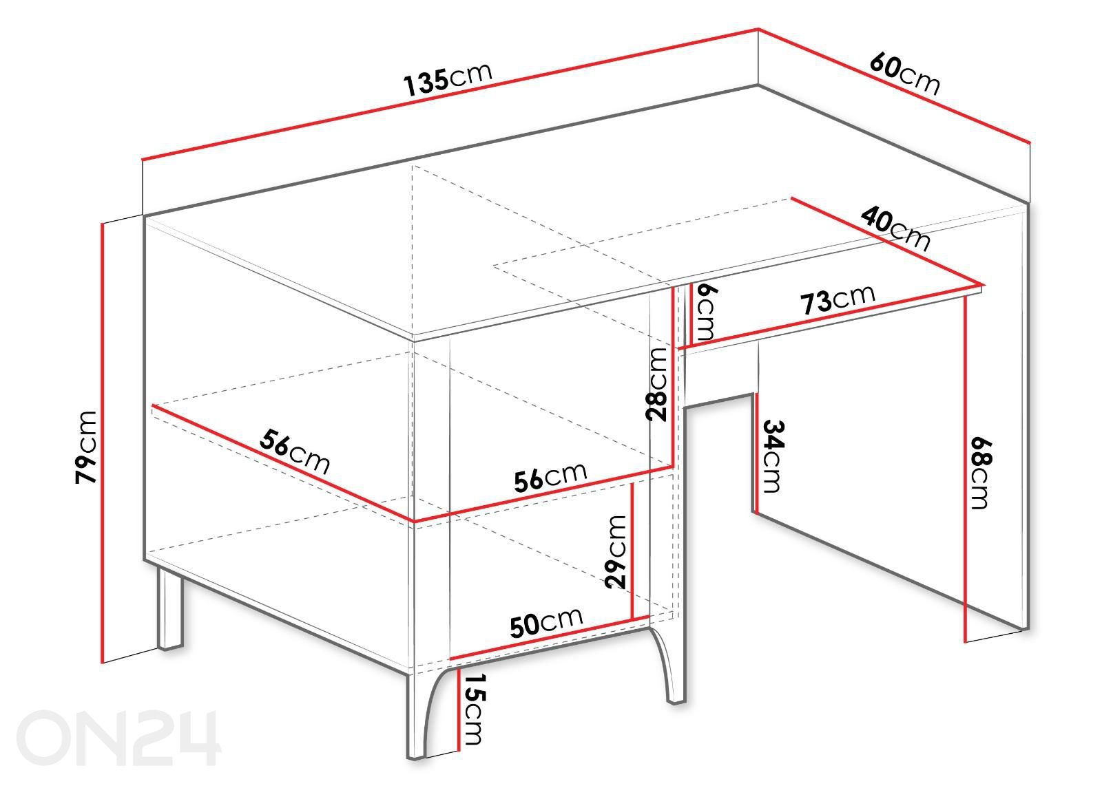 Kirjoituspöytä Malumi II 135 cm kuvasuurennos mitat
