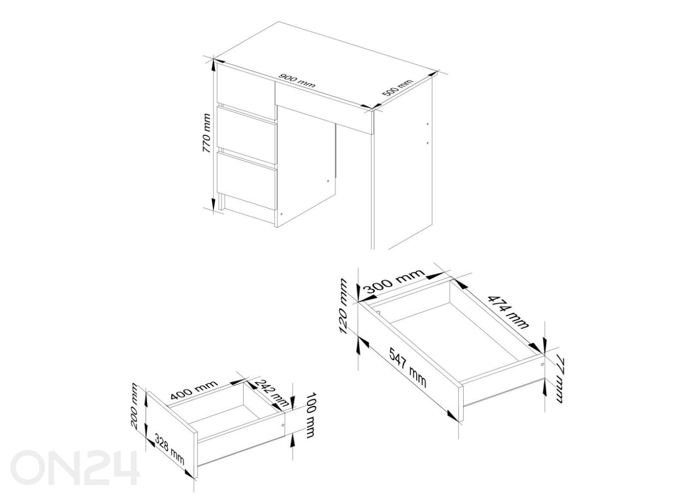 Kirjoituspöytä Salerno L kuvasuurennos mitat
