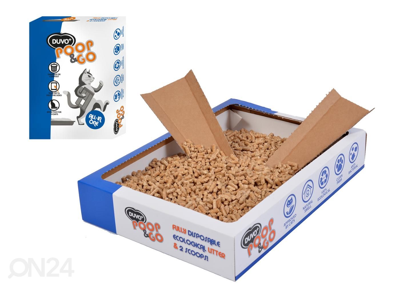 Kissanhiekka ja kertakäyttöinen kissanvessa premium poop and go Duvo+ kuvasuurennos