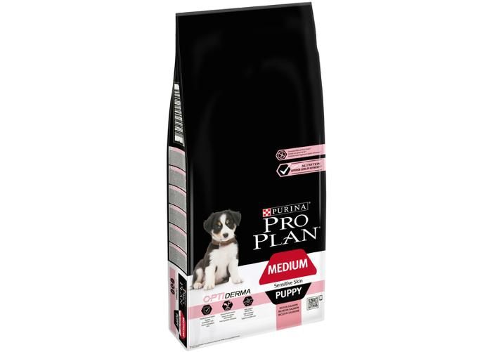Koiranpennun kuivaruoka keskikokoiselle rodulle, iho-ongelma, lohi 12 kg kuvasuurennos